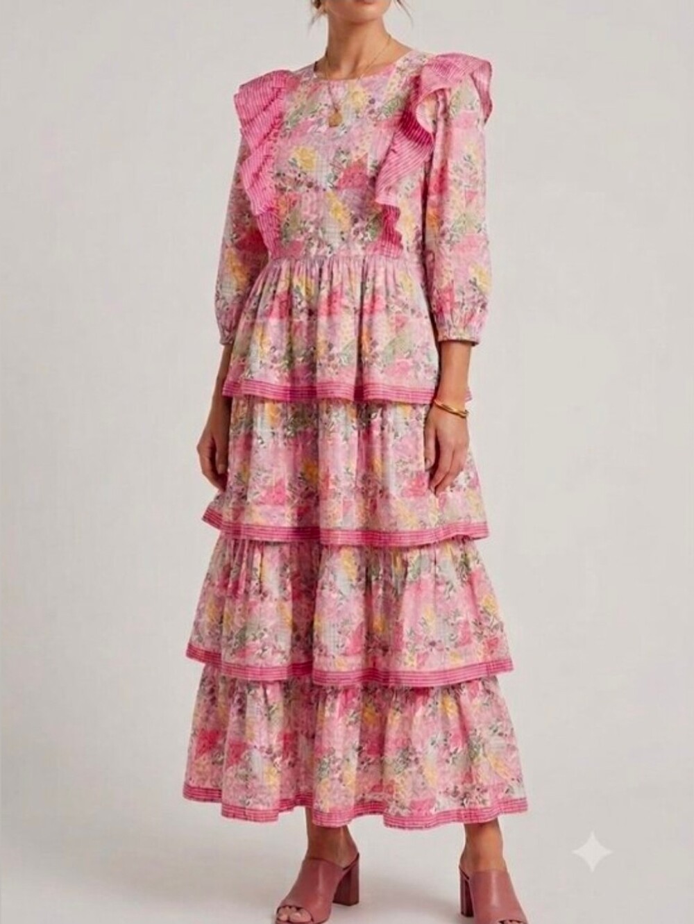 NEW!! Simply Southern Pink Floral Tiered Maxi Dress, Sz Large, NWT
